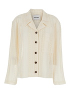 Low Classic White Jacket With Notched Revers And All-over Lace Embroidery In Cotton Woman