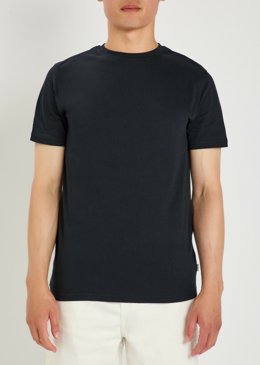 Les Deux Flower Printed Cotton T-shirt Navy
