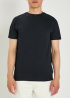 Les Deux Flower Printed Cotton T-shirt Navy