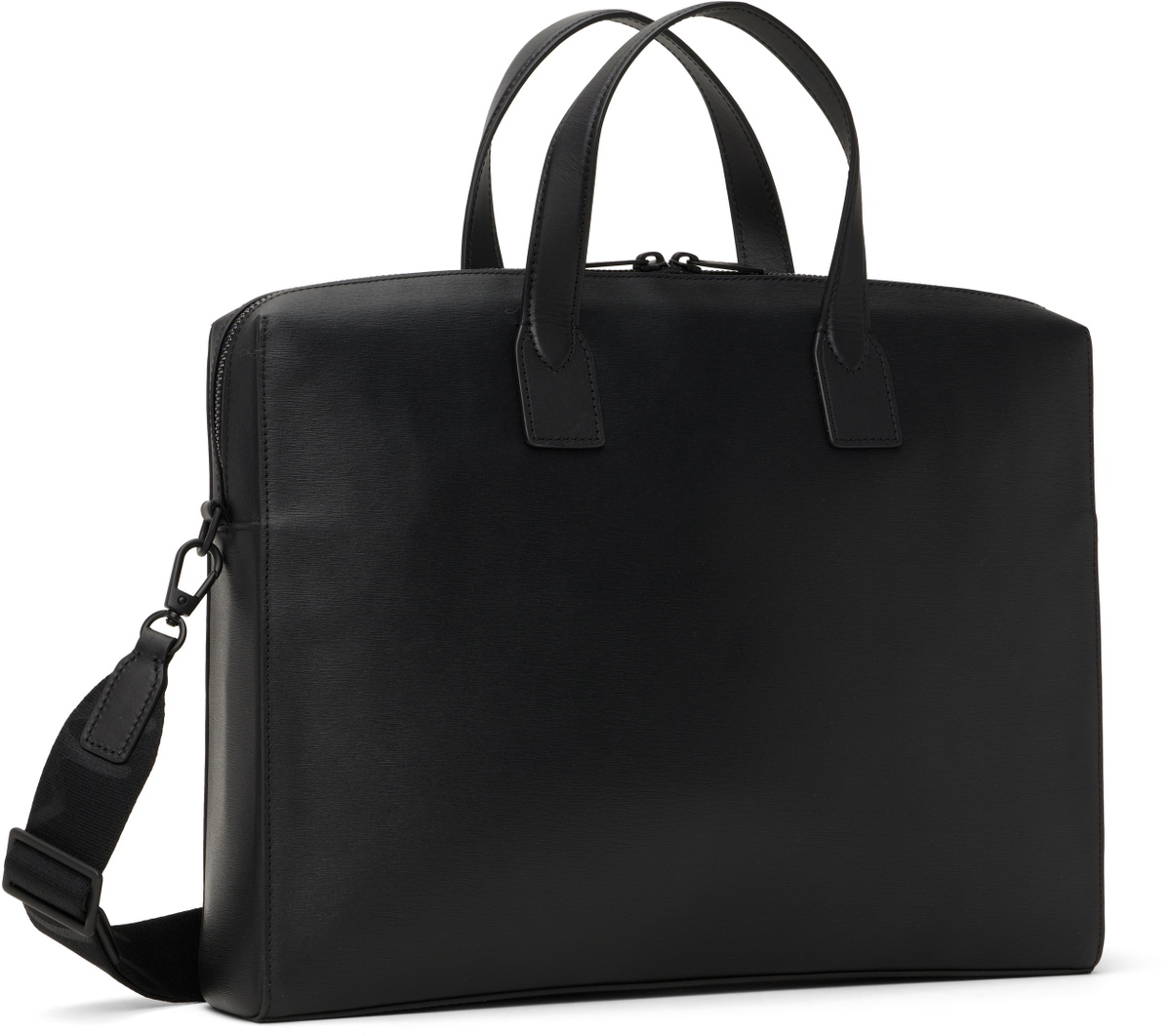 Paul Smith Black Straw-Grain Embossed Leather Folio Briefcase
