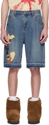 KidSuper Blue Face Patchwork Baggy Denim Short