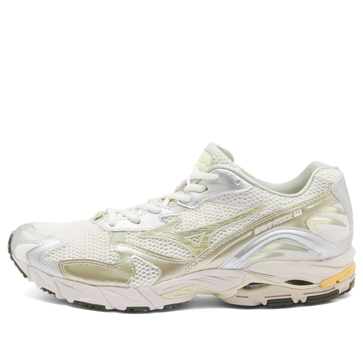 Photo: Mizuno Wave Rider 10 Sneakers in Snow White/White Jade/Desert Sage