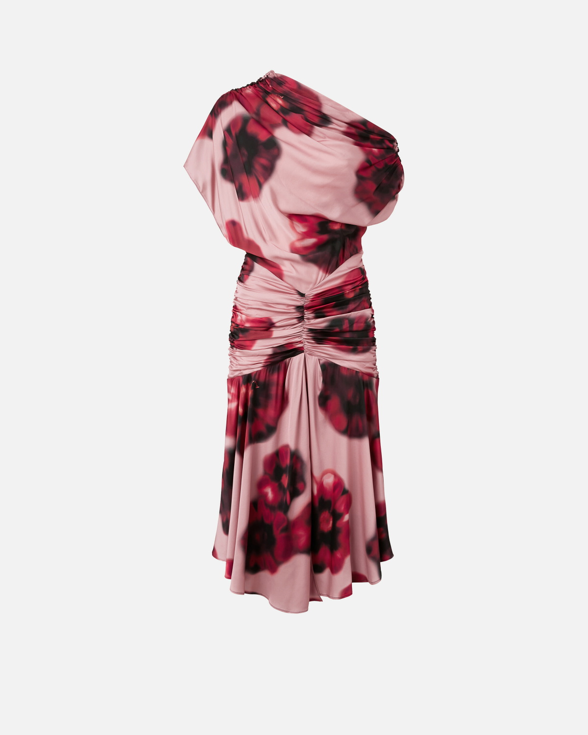Pinko Fade Effect Midi Dress With Floral Print And Draping Pink/Red