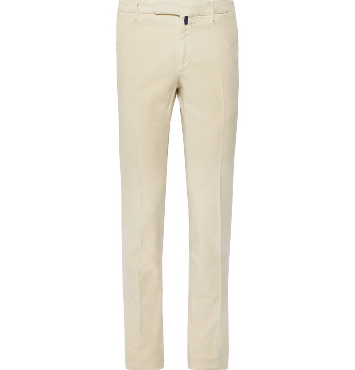 Photo: Incotex - Slim-Fit Garment-Dyed Stretch-Cotton Moleskin Trousers - Cream