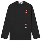 Comme des Garçons Play Men's Long Sleeve 4 Heart T-Shirt in Black