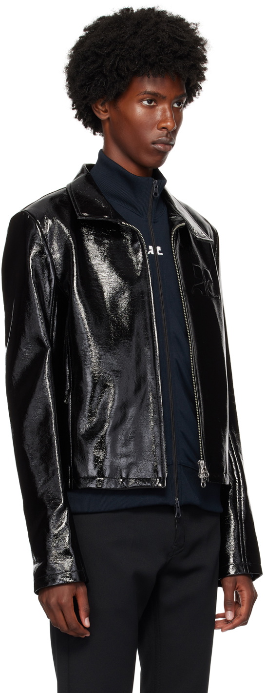 Courrèges Black Zipped Vinyl Biker Jacket Courreges