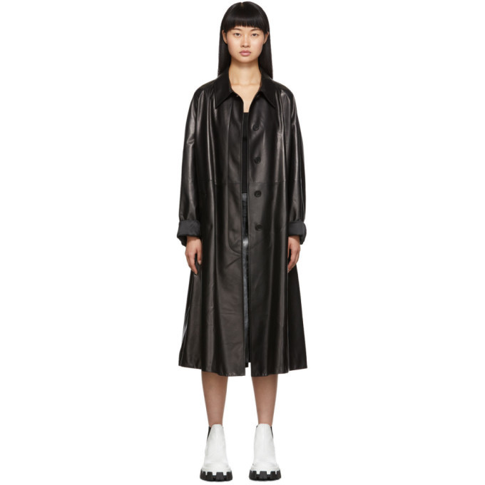 ♦︎PRADA♦︎ロングコート Prada Black Soft Leather A-Line Trench Coat Prada