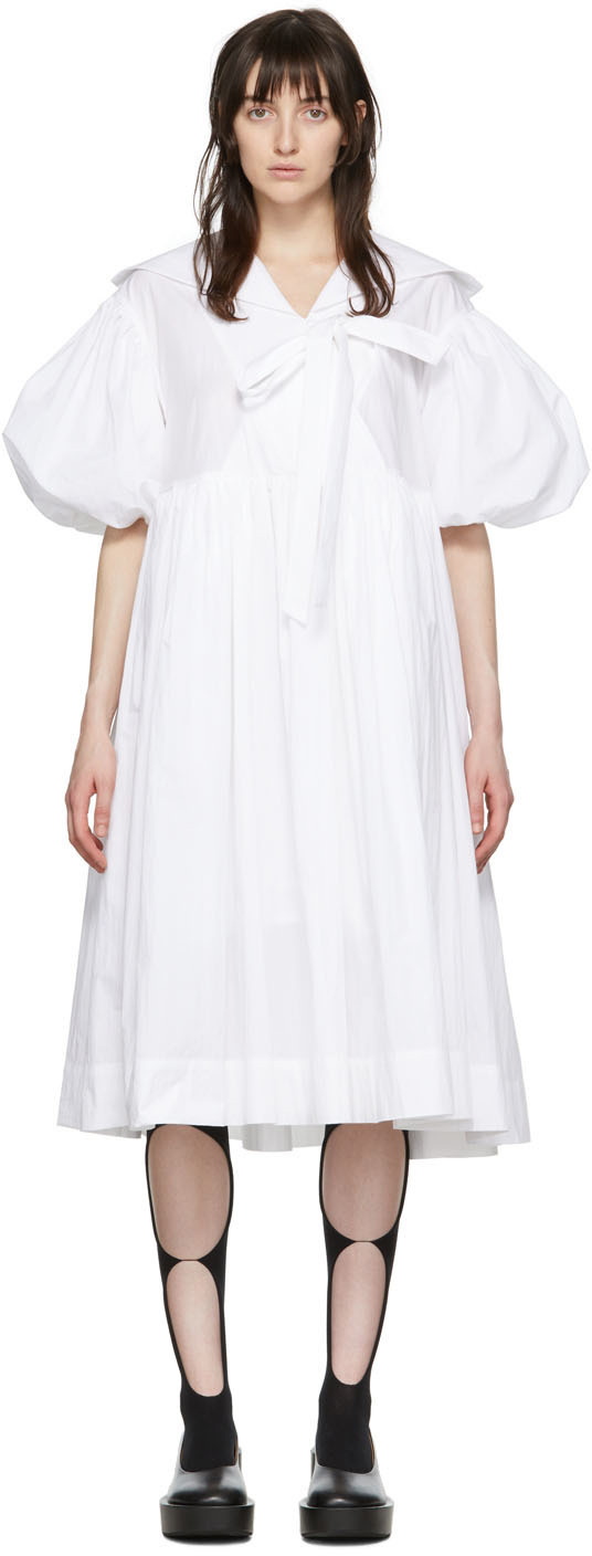 MINJUKIM White Bojagi Puff Midi Dress