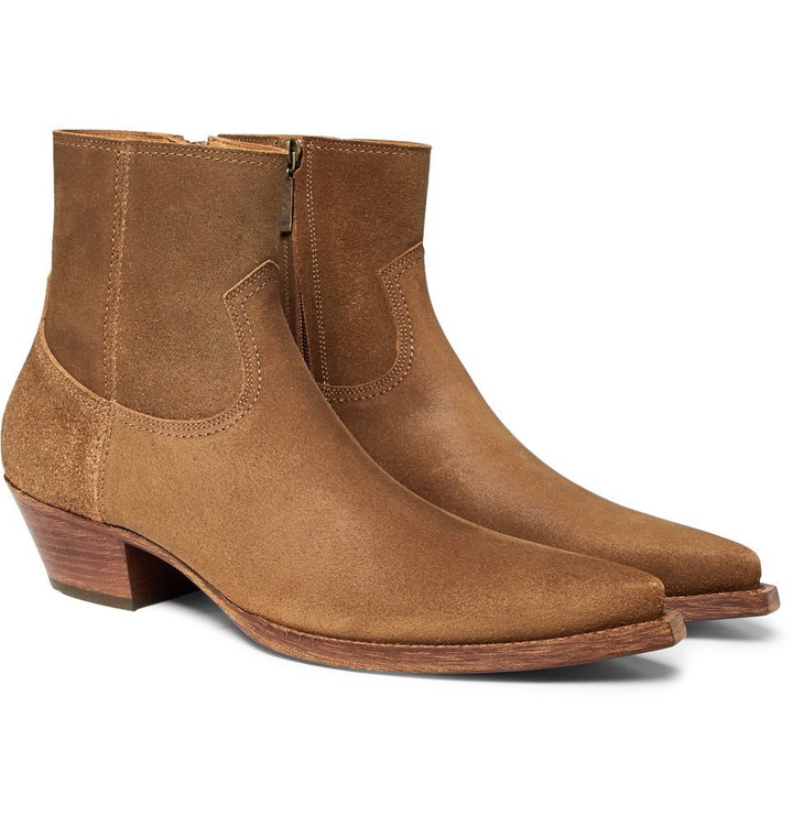 Photo: Saint Laurent - Lucas Brushed-Suede Boots - Men - Tan