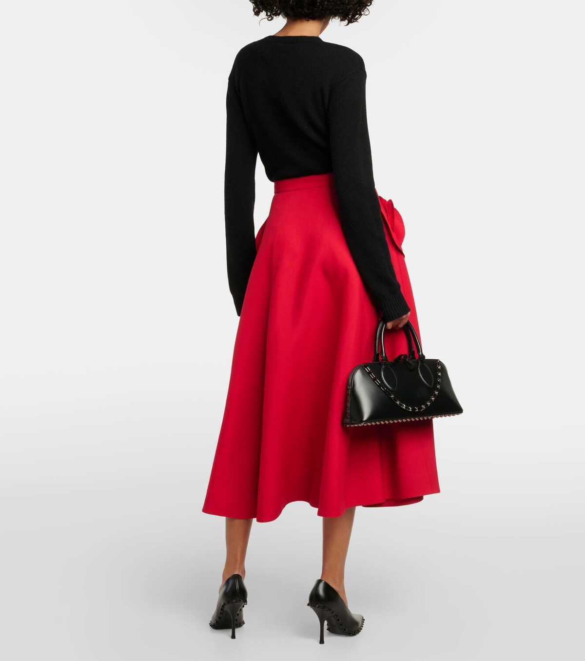 スカート VALENTINO WOOL AND SILK MIDI SKIRT VALENTINO GARAVANI Bow-embellished wool and silk-blend crepe