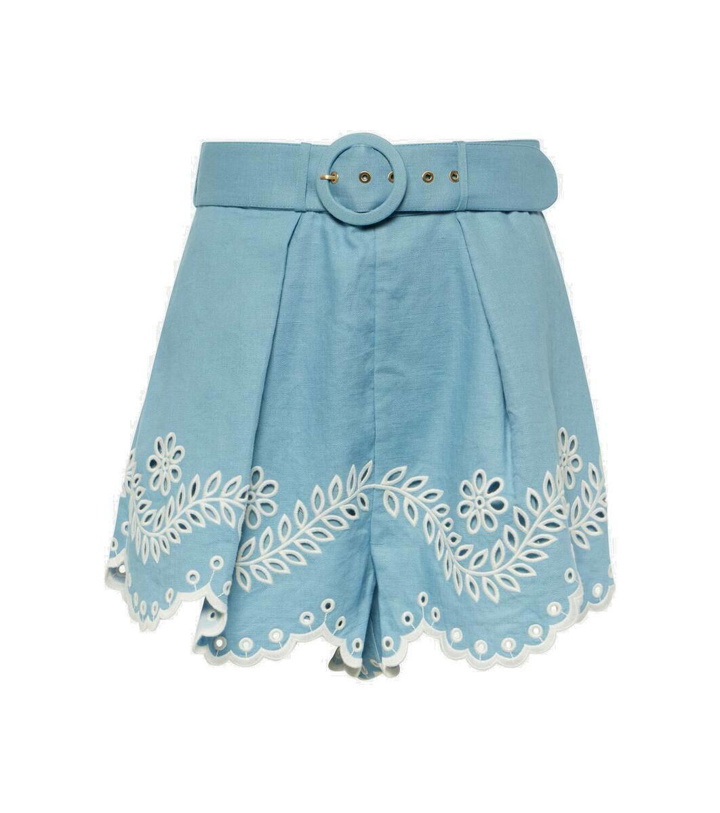 Photo: Zimmermann Junie embroidered high-rise linen shorts