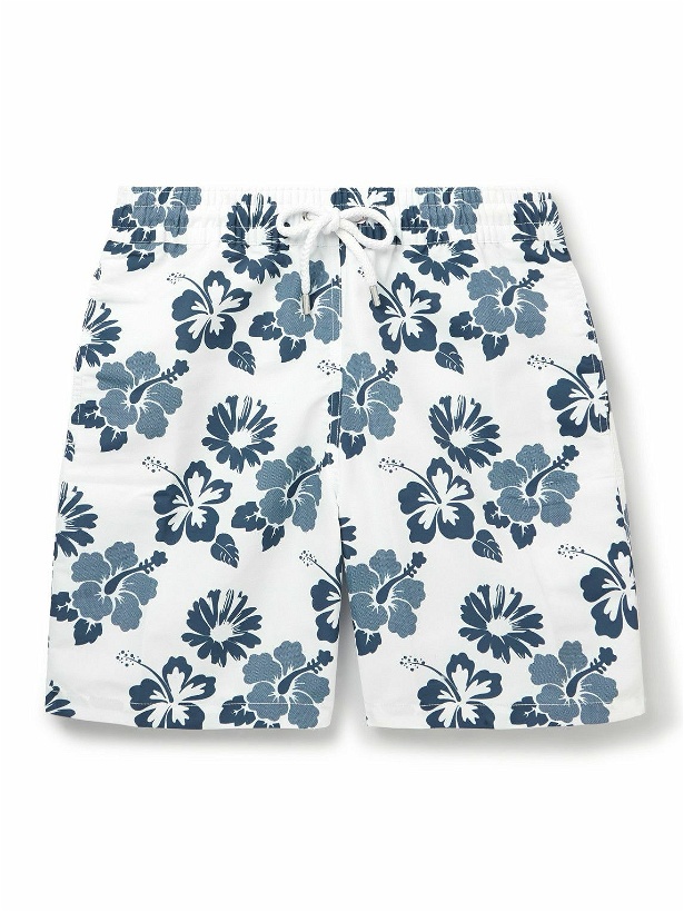Photo: Frescobol Carioca - Petala Board Straight-Leg Mid-Length Floral-Print Recycled Swim Shorts - Blue