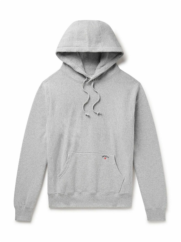 Photo: Noah - Logo-Embroidered Cotton-Jersey Hoodie - Gray