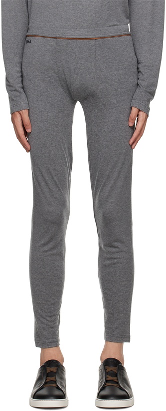 Photo: ZEGNA Gray Embroidered Lounge Pants