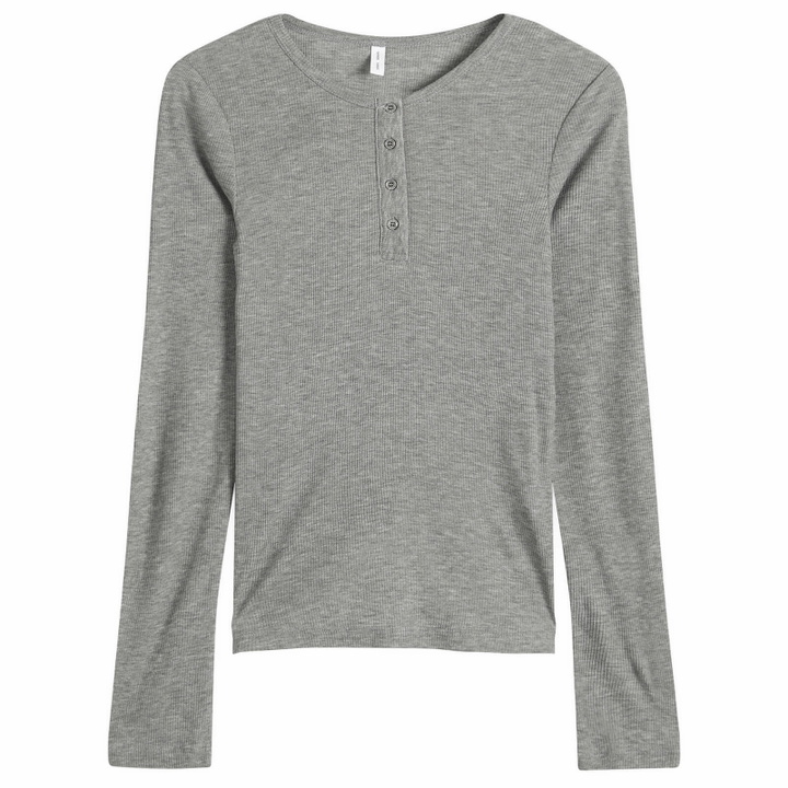Photo: Samsøe Samsøe Women's Sadodo Long Sleeve Henley Top in Mid Grey Melange