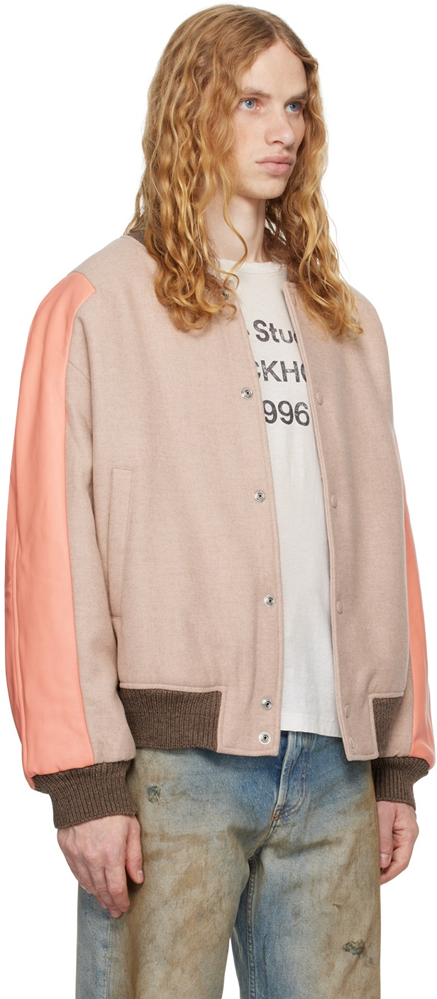 Acne Studios Pink Wool & Leather Bomber Jacket Acne Studios