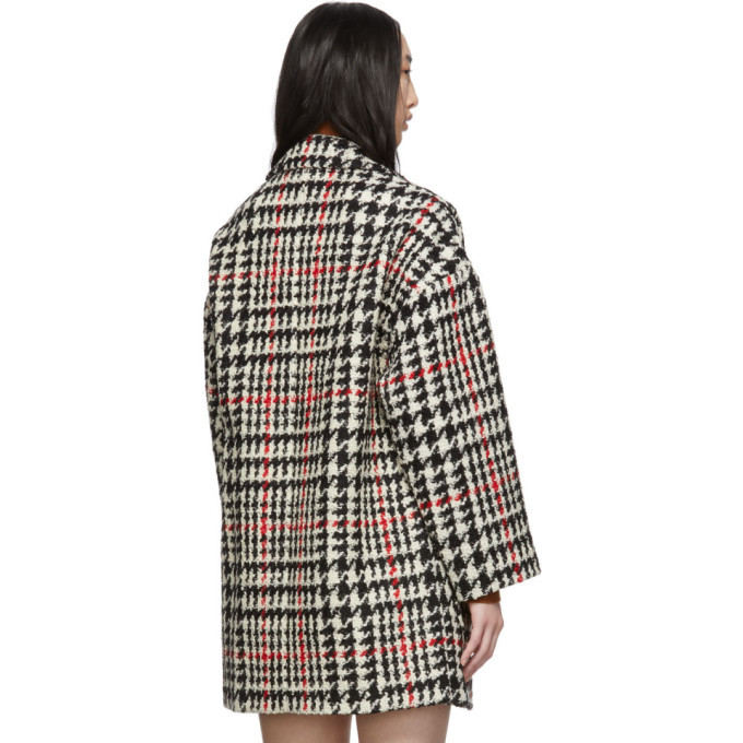 RED Valentino Black and Red Check Tweed Coat RED Valentino