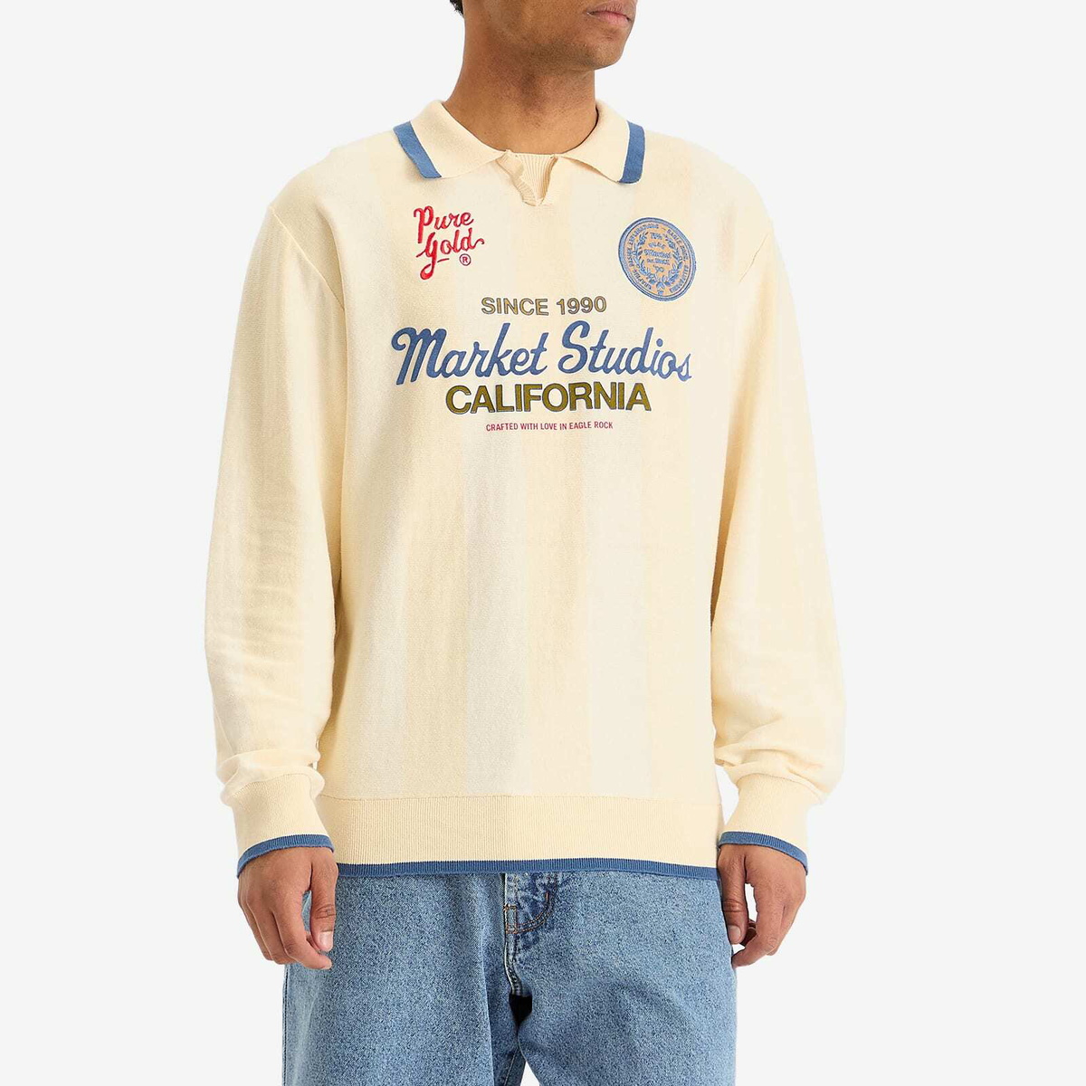 MARKET Men's Pure Gold Collared Sweater in Butter-Cream