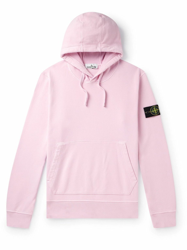 Photo: Stone Island - Logo-Appliquéd Garment-Dyed Cotton-Jersey Hoodie - Pink