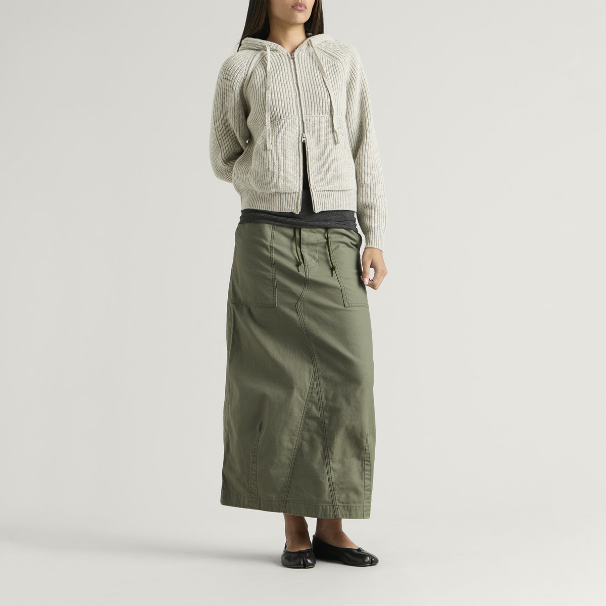 Needles Women's String Fatigue Midi Skirt in Olive