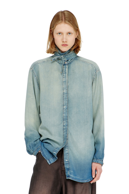 Photo: Diesel Shirt in marbled fluid denim - Denim Shirts Womens in Blue