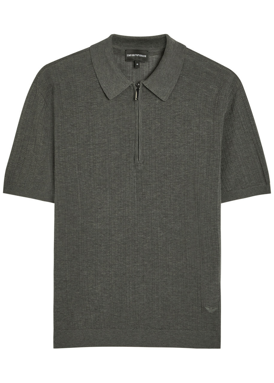 Emporio Armani Fine-knit Cotton Polo Shirt Dark Grey