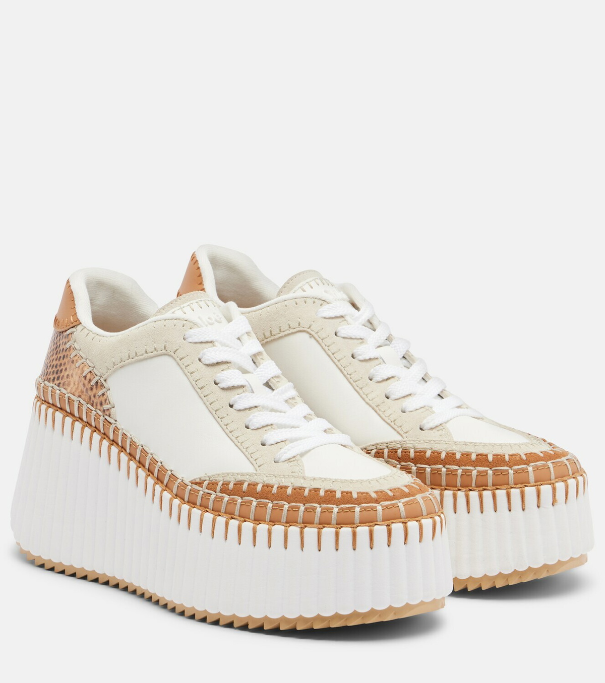 Chloé Nama leather-trimmed platform sneakers