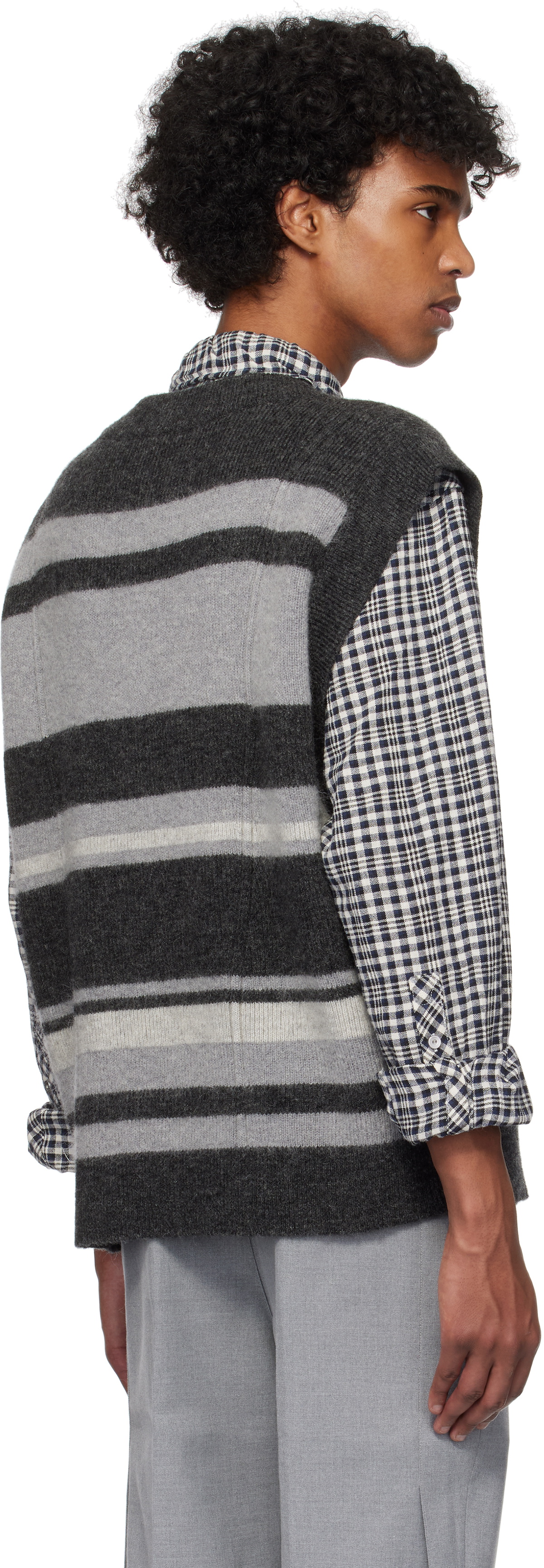 C2H4 Gray & Black Hollow Out V-Neck Knit Vest