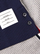 Thom Browne - Logo-Appliquéd Colour-Block Waffle-Knit Cotton T-Shirt - Blue