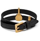 Versace - Croc-Effect Leather and Gold-Tone Wrap Bracelet - Black