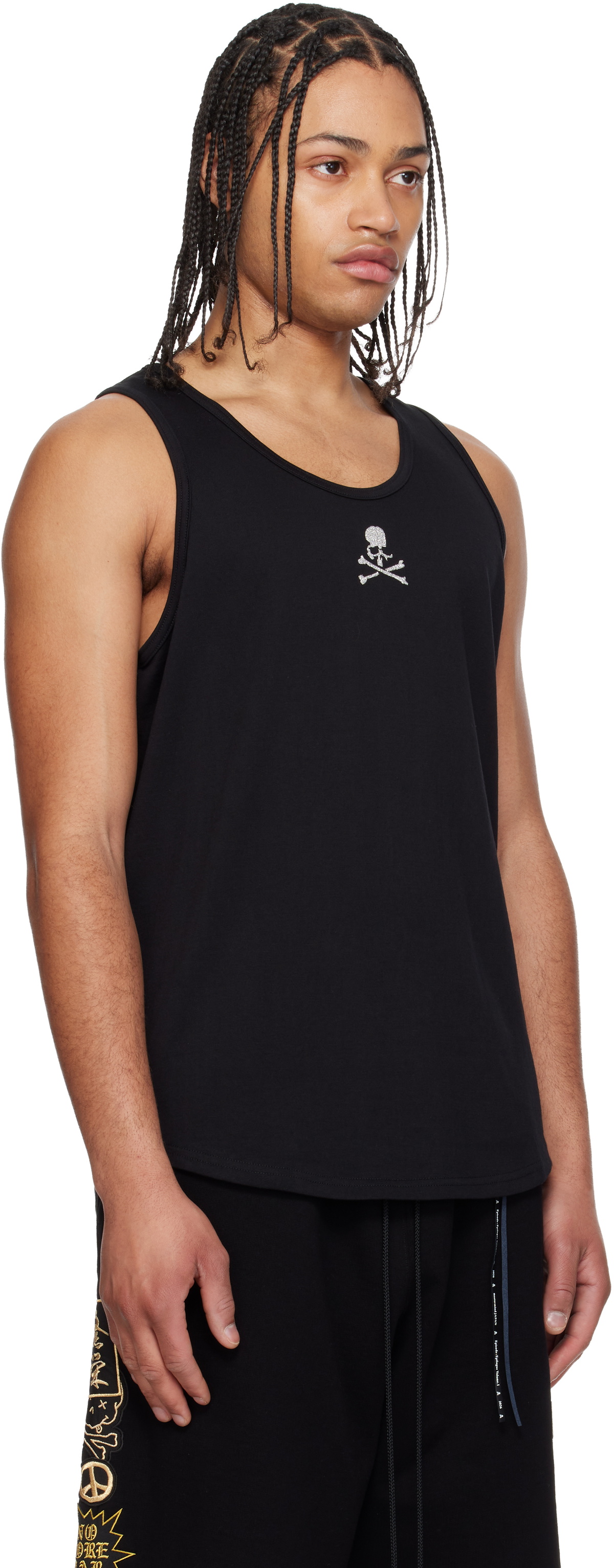 mastermind JAPAN Black Glass Beaded Loopwheel Tank Top