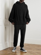 FEAR OF GOD ESSENTIALS - Logo-Apliquéd Cable-Knit Cotton-Blend Hoodie - Black