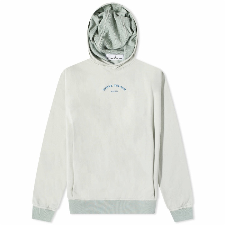 Photo: Stone Island Men's Marina Plated Dyed Popover Hoody in Sky Blue