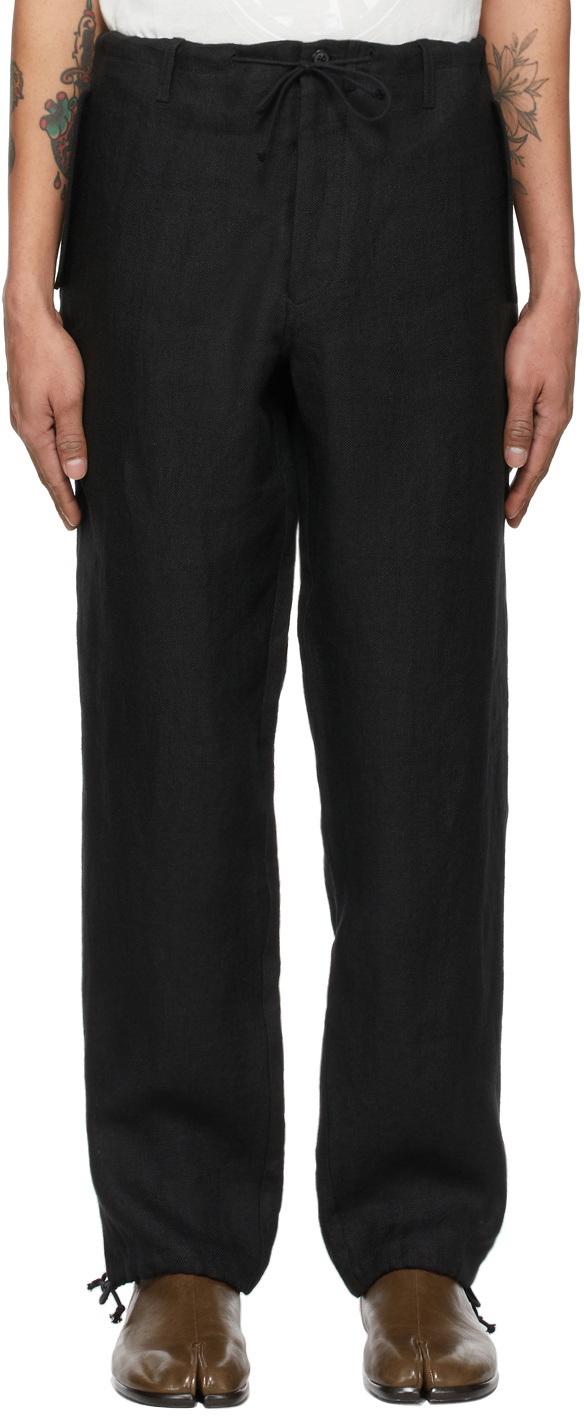 Maison Margiela Black Linen Drawstring Trousers