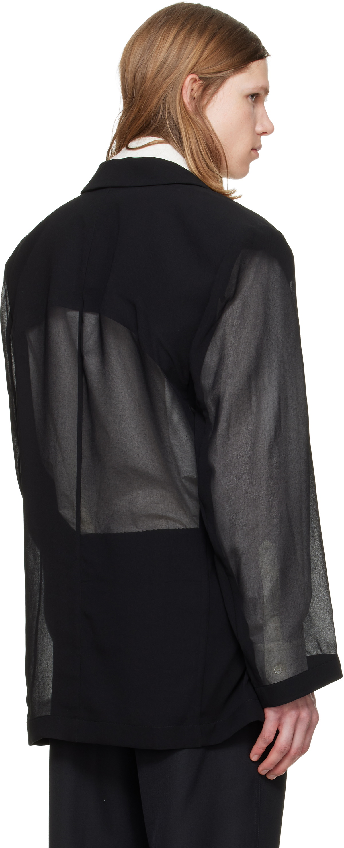 LGN Louis Gabriel Nouchi Black 4-Button Double-Breasted Sheer Blazer