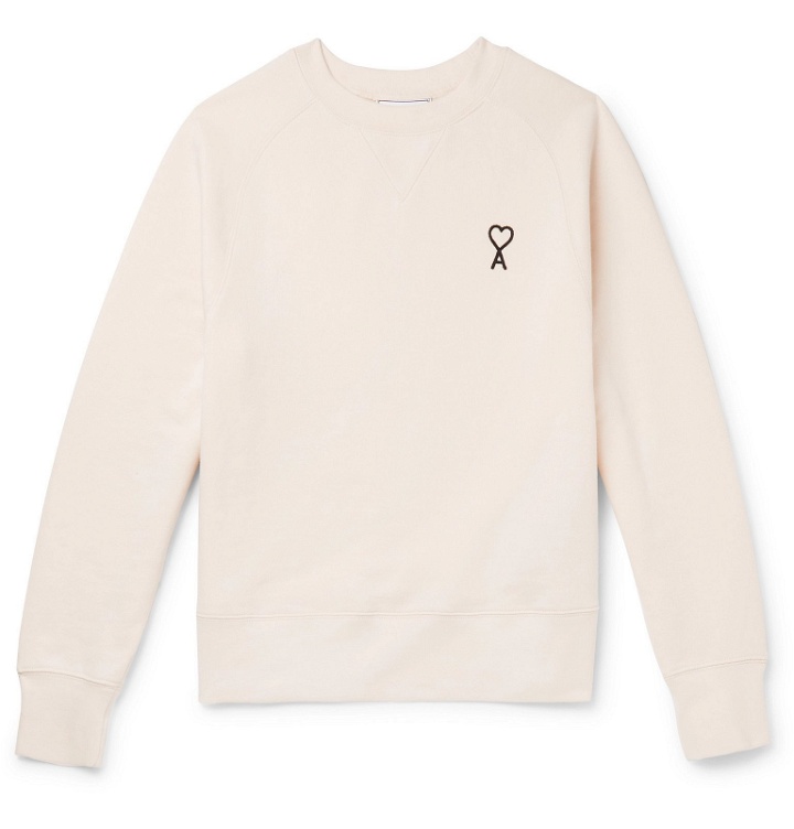 Photo: AMI - Logo-Embroidered Fleece-Back Cotton-Jersey Sweatshirt - White