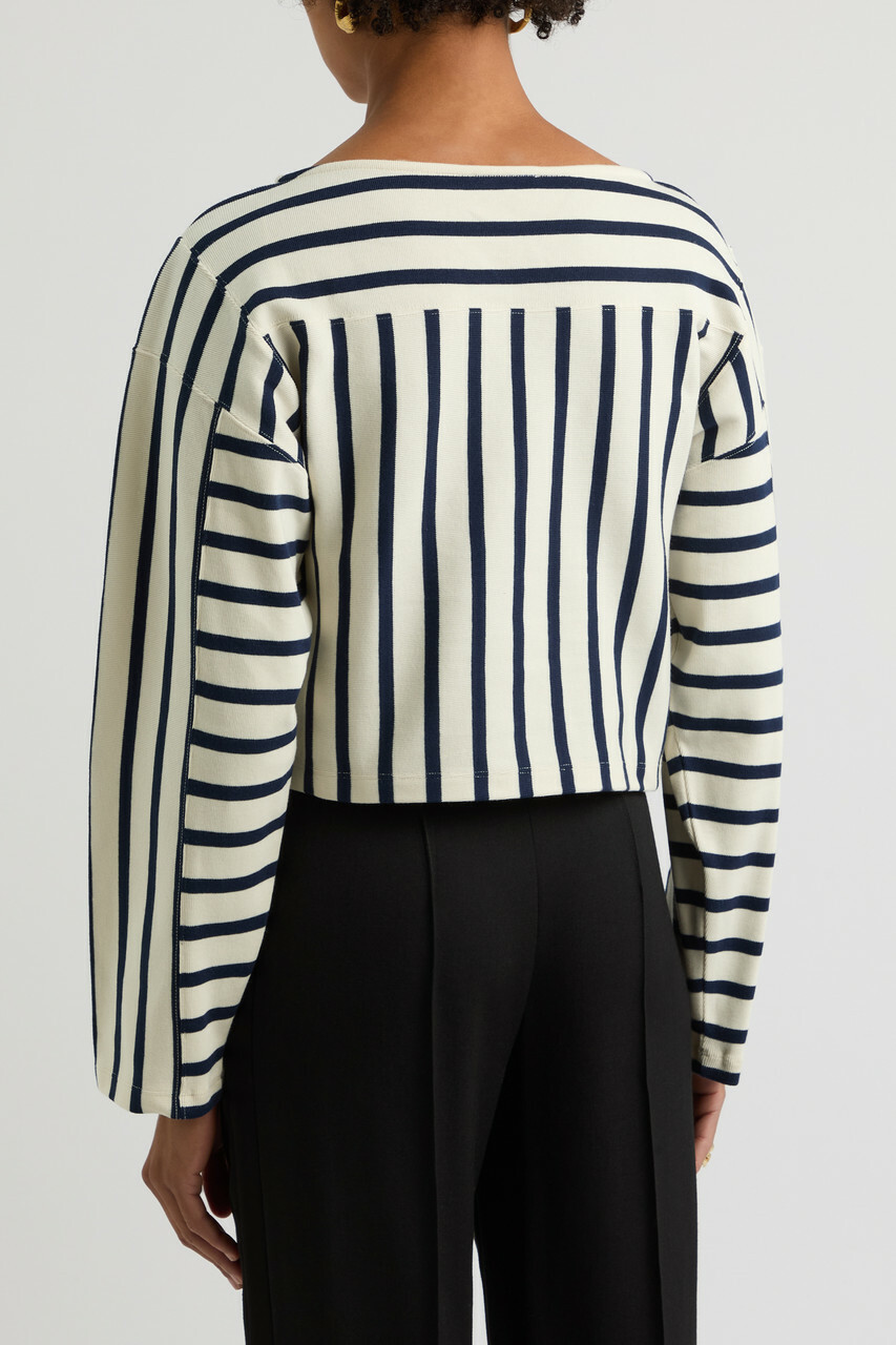 Balmain Logo-print Striped Cotton top Cream