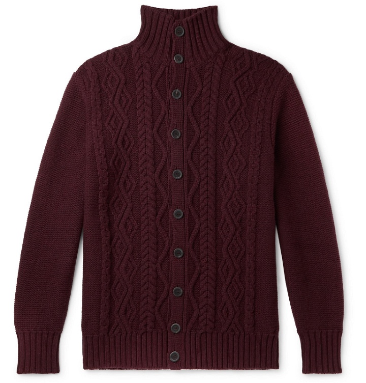 Photo: Anderson & Sheppard - Cable-Knit Merino Wool Cardigan - Burgundy