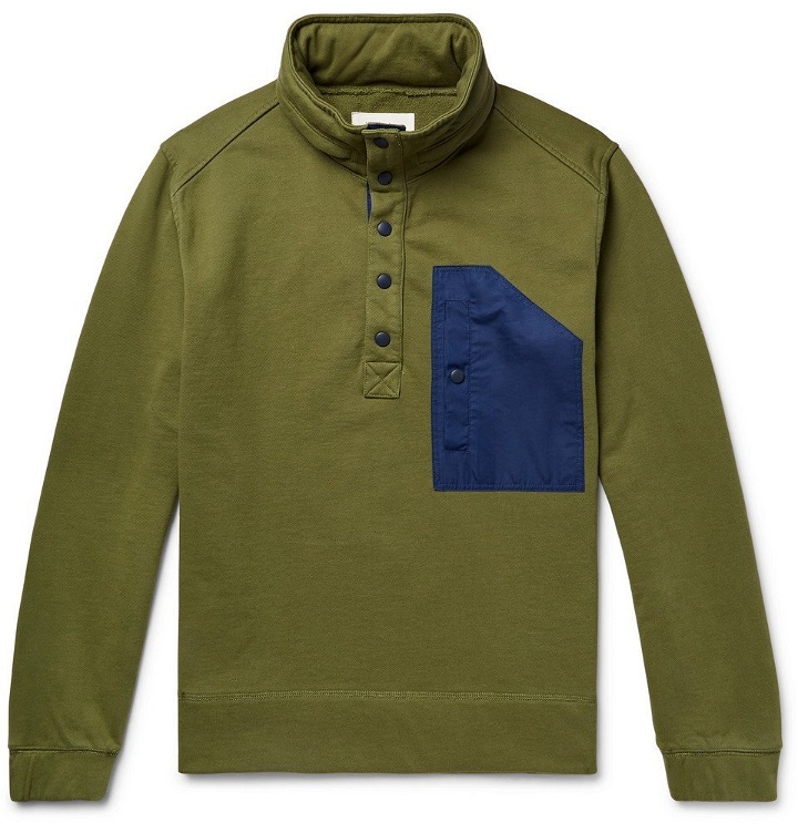 Photo: Alex Mill - Shell-Trimmed Loopback Cotton-Jersey Half-Placket Sweatshirt - Army green