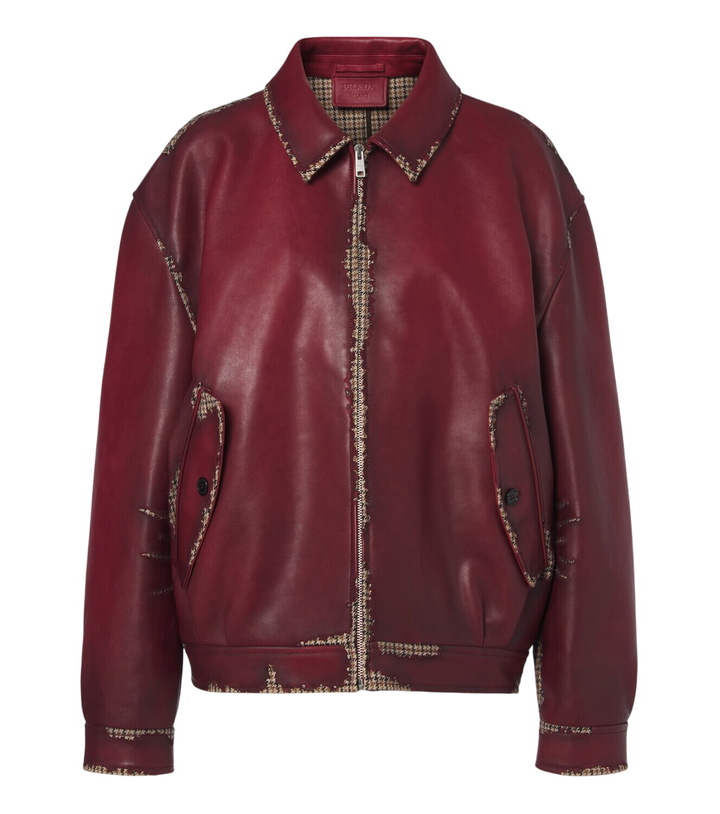 Photo: Prada Distressed houndstooth leather jacket