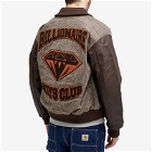 Billionaire Boys Club Men's Leather Sleeve Varsity Jacket in Brown Check