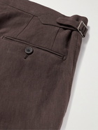 Thom Sweeney - Tapered Pleated Linen Trousers - Brown