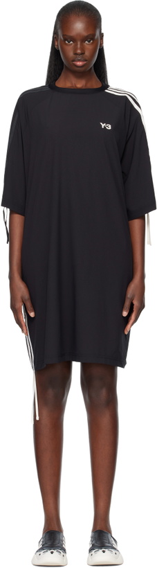 Photo: Y-3 Black Cinch 3 Stripes Oversized Tee Midi Dress