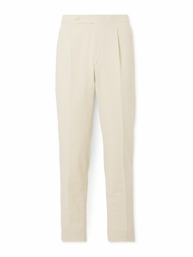 Photo: De Petrillo - Straight-Leg Pleated Cotton-Blend Seersucker Suit Trousers - Neutrals