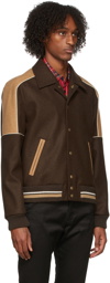 Saint Laurent Brown & Beige Teddy Varsity Jacket