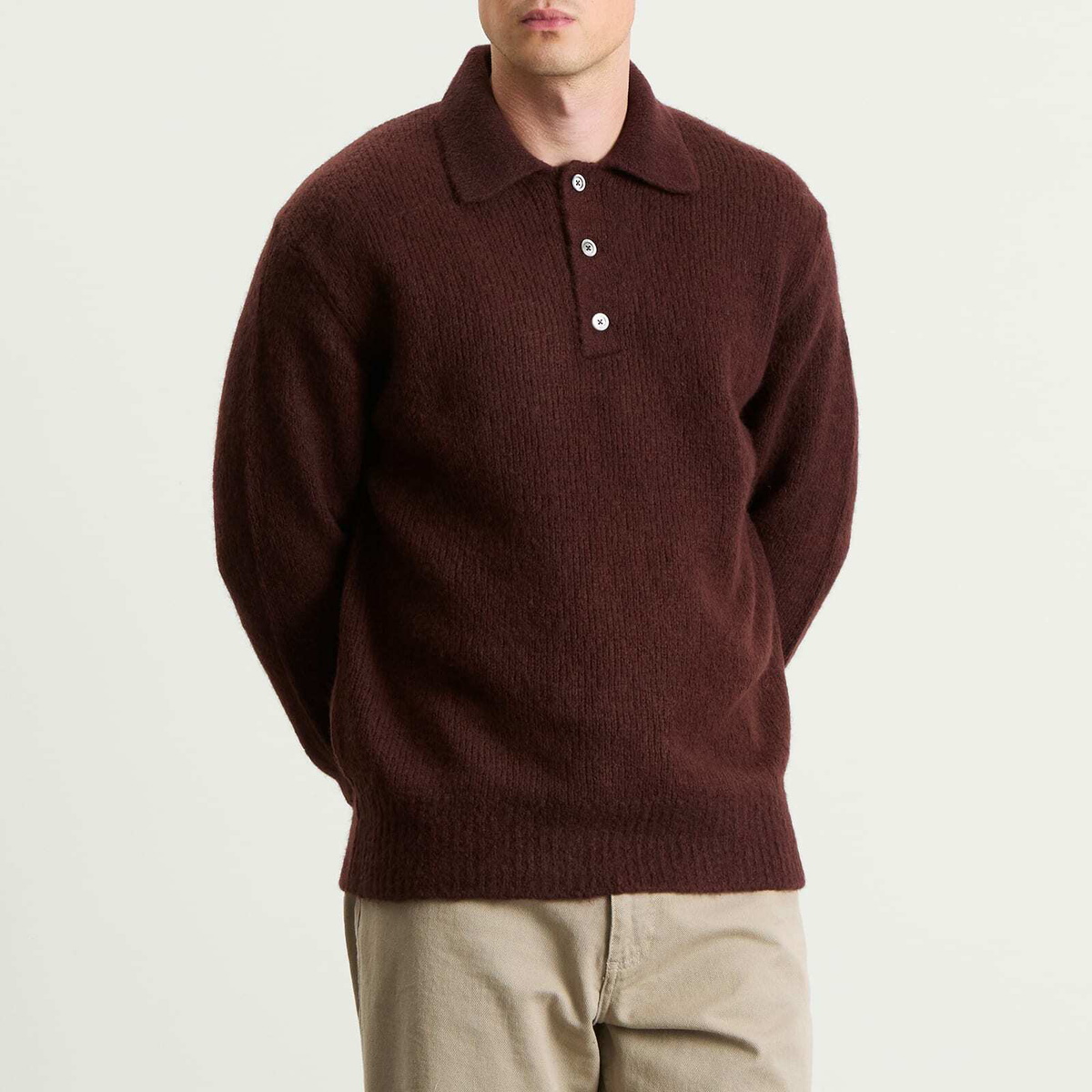Norse Projects Men's Rasmus Relaxed Brushed Polo in Mahogany