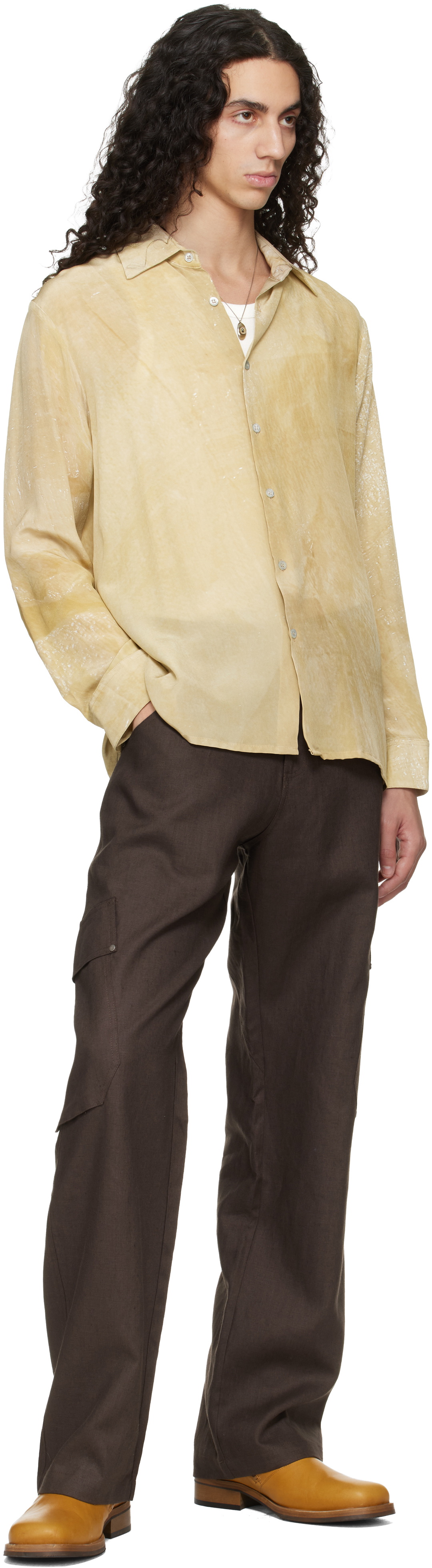 Serapis Brown Riveted Linen Cargo Pants