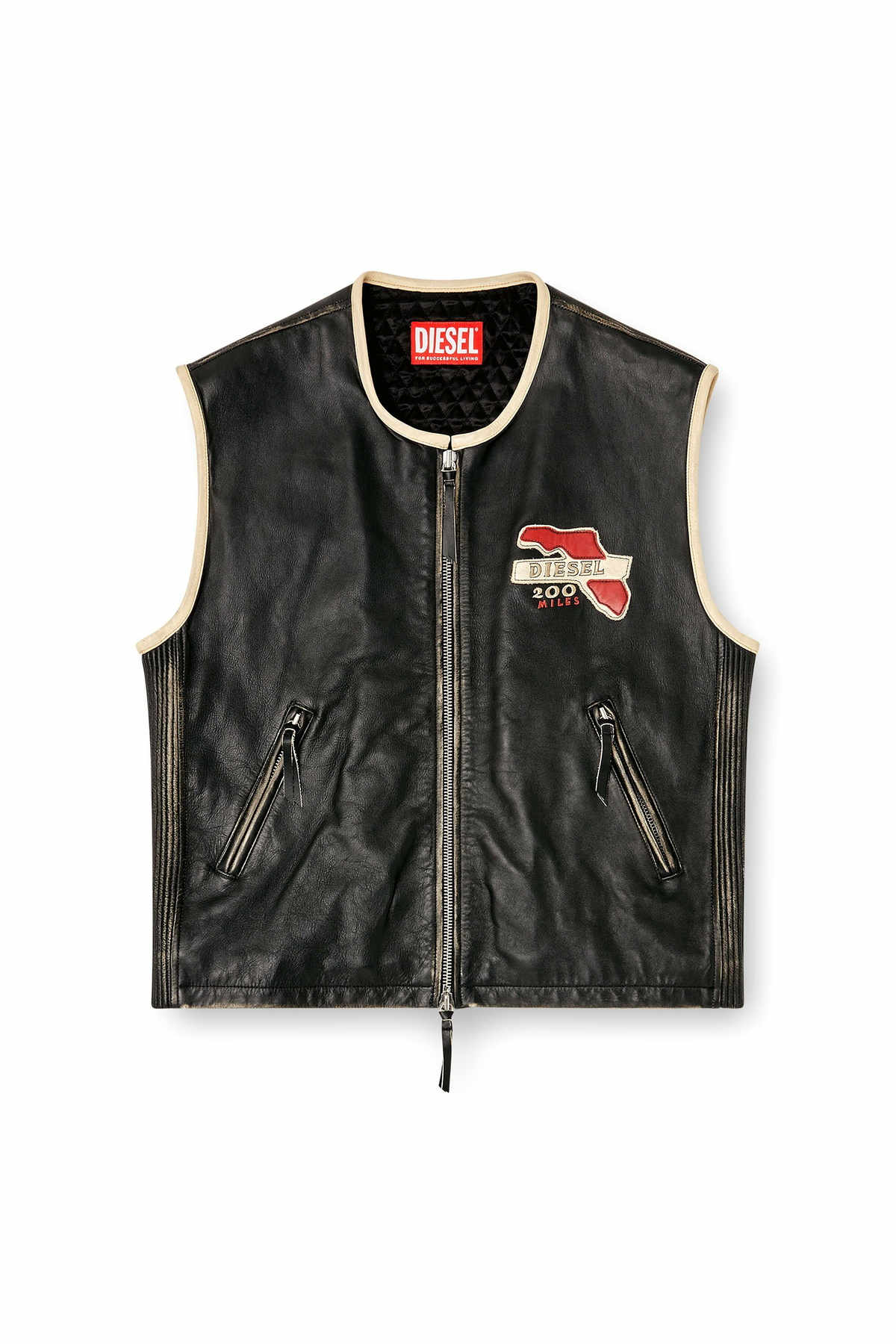 Diesel Leather vest with embroidered patches - Vests Mens in Black