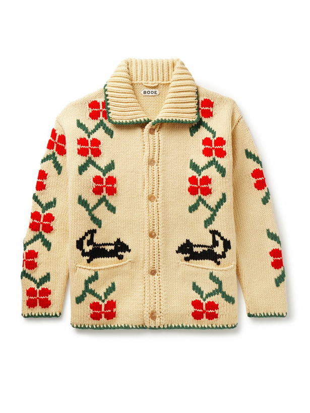 Photo: BODE - Pirate Ship Intarsia Virgin Wool Cardigan - Neutrals