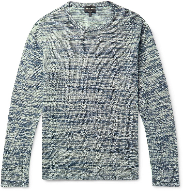 Photo: Giorgio Armani - Mélange Linen and Virgin Wool-Blend Sweater - Blue